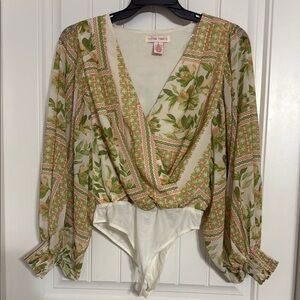Flying Tomato Green and Cream Floral Bodysuit